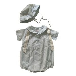 Peta Ami Boys Blue Embroidered Sailor Onesie with Hat